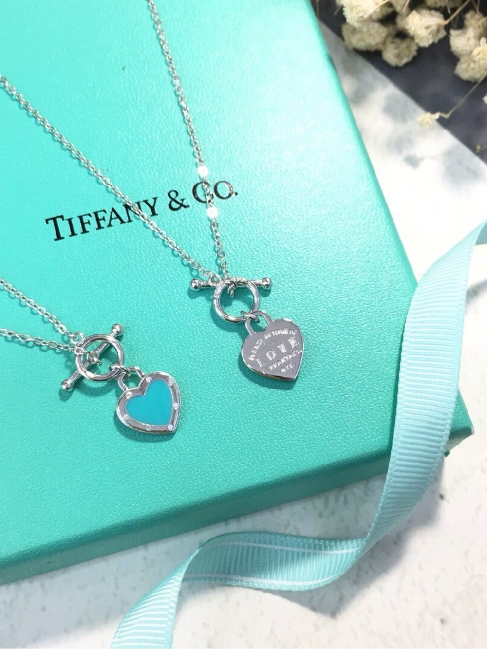Tiffany & Co. Sterling Silver Heart Toggle Necklace with Turquoise Accent